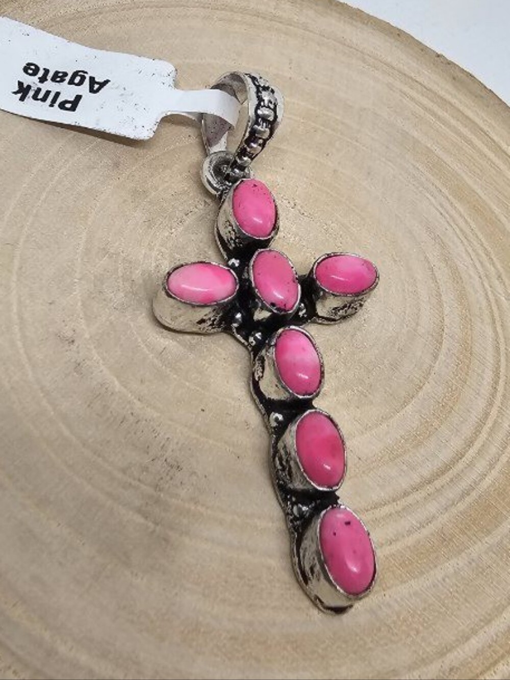 CROSS PENDANT IN Cotton Candy PINK AGATE TURQUOISE